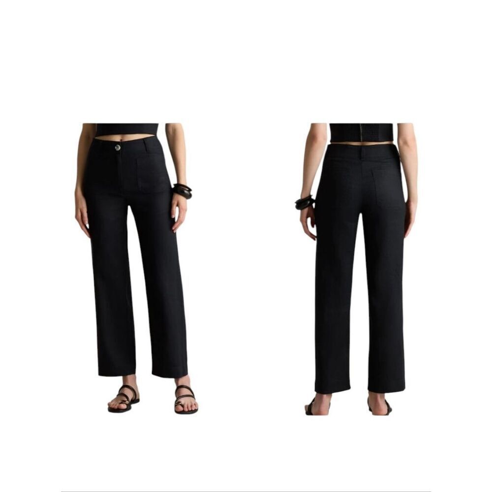 Quince 100% European Linen Patch Pocket Wide Leg Pants Black Size 16
